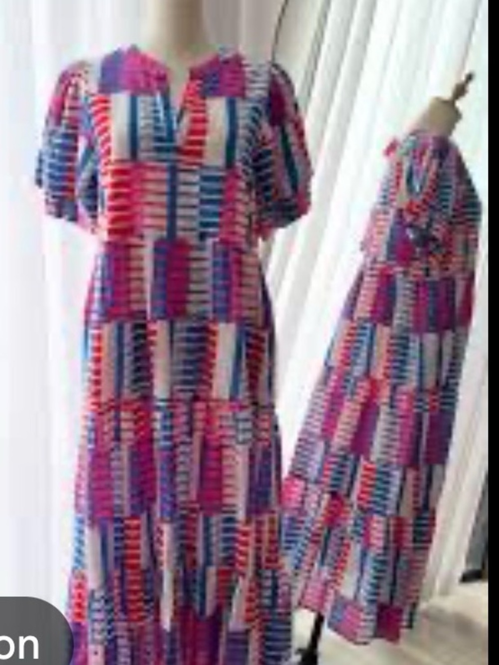 THML Geometric Striped Tiered Maxi Dress Puff Sleeve Cotton Medium